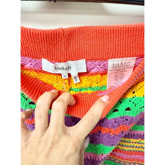 Ba&Sh Pierce Striped Crochet-Knit Top & Peck Short Set Red Multi Women's XS/US 2 - Picture 9 of 9
